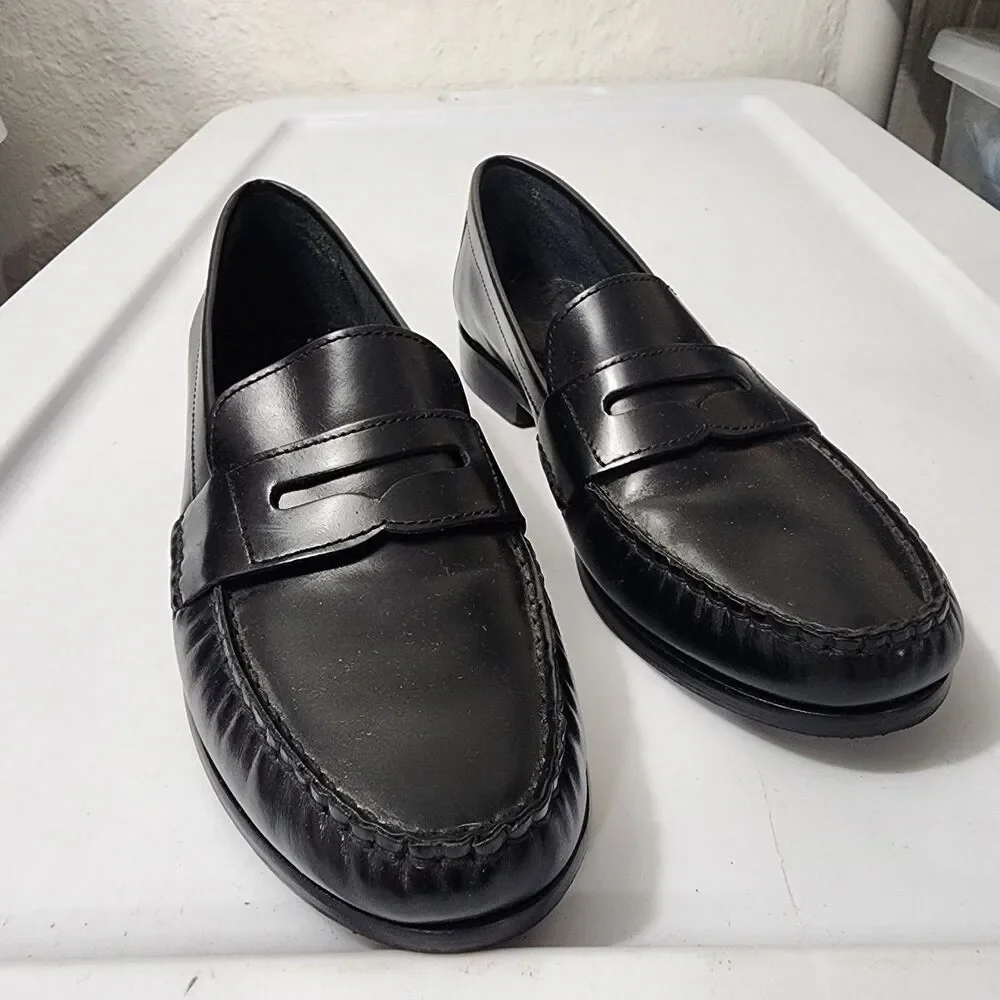 Cole Haan Pinch Black Leather Penny Loafer Heeled Academia Womens Size 7.5M